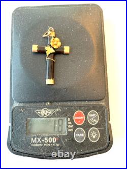 Antique Victorian Faux Tortoise Shell Religious Cross 14 K Gold Caps Flower Leaf Antique Victorian Faux Tortoise Shell Religious Cross 14 K Gold Caps Flower Leaf