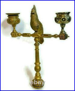 Antique Victorian Figural Solid Brass Bird Candle Holder Altar Church Religious