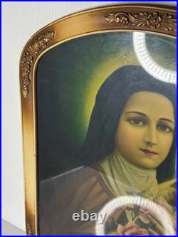 Antique Victorian Gesso Frame Print Religious St Theresa of Lisieux DAMAGED 22
