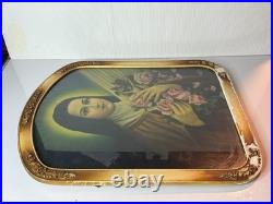 Antique Victorian Gesso Frame Print Religious St Theresa of Lisieux DAMAGED 22