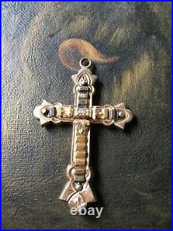 Antique Victorian Gold Filled Cross Pendant Seed Pearl Raised Detail Religious