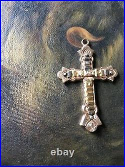 Antique Victorian Gold Filled Cross Pendant Seed Pearl Raised Detail Religious