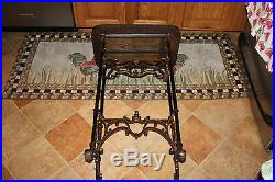 Antique Victorian Gothic Bible Religious Sewing Table Stand-Iron Metal Wood