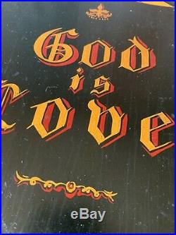 Antique Victorian Hand Painted Sign Wooden Shield God Is Love Religious Church