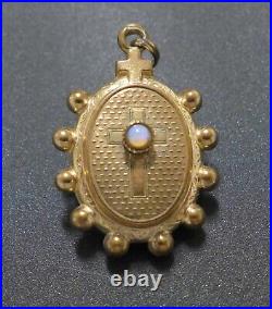 Antique Victorian Rolled Gold Double Sided Religious Cross Pendant Opal