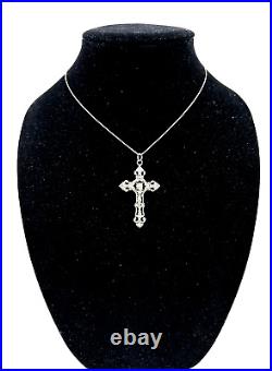 Antique Victorian Sterling Silver Religios Christian Holly Cross Crucifix Chain