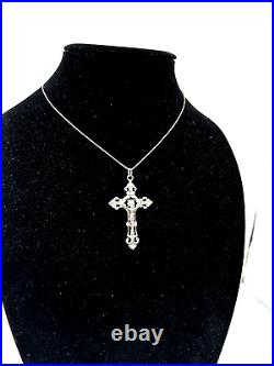 Antique Victorian Sterling Silver Religios Christian Holly Cross Crucifix Chain