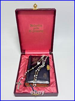 Antique Vienna Catholic Religious Prayer Book Hardcover Leather MOP Rosary Beads