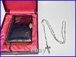 Antique Vienna Catholic Religious Prayer Book Hardcover Leather MOP Rosary Beads