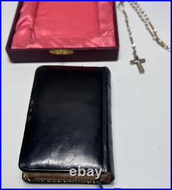 Antique Vienna Catholic Religious Prayer Book Hardcover Leather MOP Rosary Beads