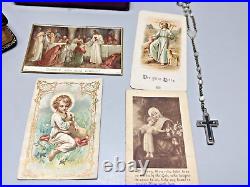 Antique Vienna Catholic Religious Prayer Book Hardcover Leather MOP Rosary Beads