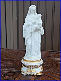 Antique Vieux paris porcelain bisque madonna religious figurine statue