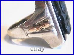 Antique Vintage Art Deco Mans Mens Sterling Silver 10k Gold Double Warrior Ring