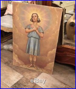 Antique Vintage Beautifully Executed Religious Saint Oil Canvas Large Painting