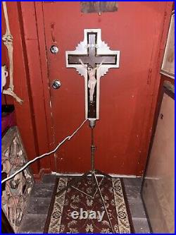 Antique Vintage Crucifix Jesus Floor Lamp Church Religious Funeral Altar 1940-50