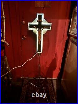 Antique Vintage Crucifix Jesus Floor Lamp Church Religious Funeral Altar 1940-50