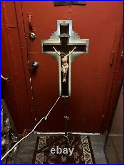 Antique Vintage Crucifix Jesus Floor Lamp Church Religious Funeral Altar 1940-50