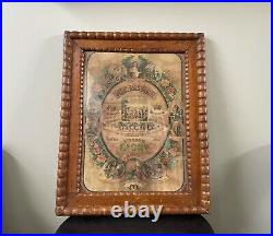 Antique Vintage Framed Religious Print Ten Commandments / Our Father Wood Frame