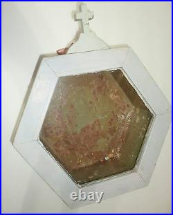 Antique Vintage French Wedding Shadow Box Hexagon Cross Wooden Chic Curio
