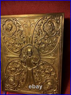 Antique Vintage Gold Plated Brass Book Bible Cover Case Altar Gospel Religious
