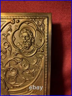 Antique Vintage Gold Plated Brass Book Bible Cover Case Altar Gospel Religious