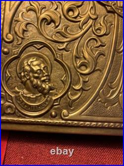 Antique Vintage Gold Plated Brass Book Bible Cover Case Altar Gospel Religious