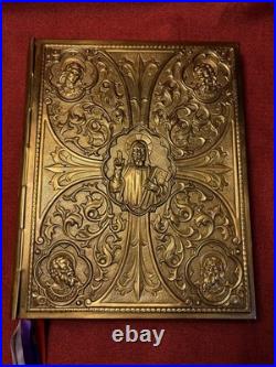 Antique Vintage Gold Plated Brass Book Bible Cover Case Altar Gospel Religious