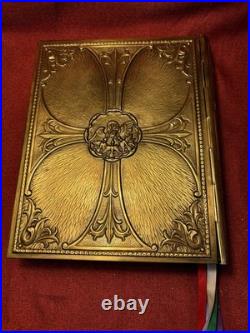 Antique Vintage Gold Plated Brass Book Bible Cover Case Altar Gospel Religious