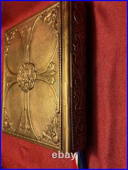 Antique Vintage Gold Plated Brass Book Bible Cover Case Altar Gospel Religious