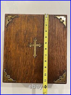 Antique Vintage Handcrafted Wood Bible Box Dovetail Interior Brass Candle Holder