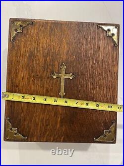 Antique Vintage Handcrafted Wood Bible Box Dovetail Interior Brass Candle Holder