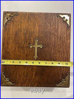 Antique Vintage Handcrafted Wood Bible Box Dovetail Interior Brass Candle Holder