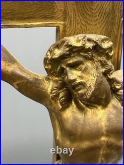 Antique Vintage Heavy Solid Brass Altar Cross Art Nouveau Religious Jesus 19
