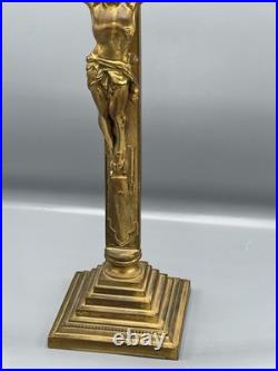 Antique Vintage Heavy Solid Brass Altar Cross Art Nouveau Religious Jesus 19