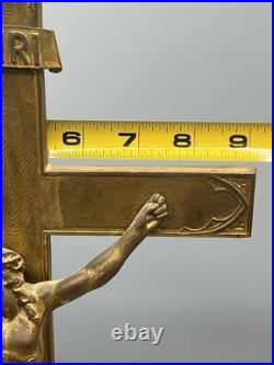 Antique Vintage Heavy Solid Brass Altar Cross Art Nouveau Religious Jesus 19