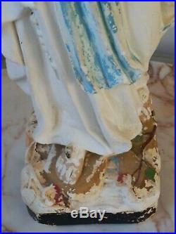 Antique Vintage Plaster Chalkware Madonna Mary Religious Statue Figure 52 cm