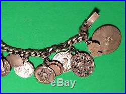 Antique Vintage Religious Catholic 13 Medals Charms Sterling Silver Bracelet 95G