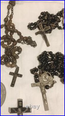 Antique & Vintage Religious Catholic Items Medals Crucfixes Rosaries &Display
