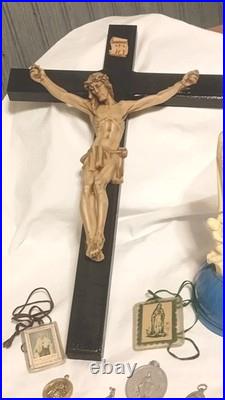 Antique & Vintage Religious Catholic Items Medals Crucfixes Rosaries &Display