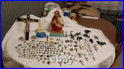 Antique & Vintage Religious Catholic Items Medals Crucfixes Rosaries &Display
