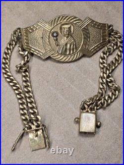 Antique Vintage Religious Icon 40g- Chain Bracelet 14k Over Metal Very RARE