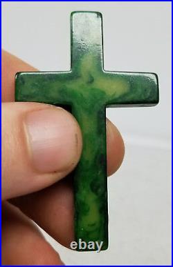 Antique Vintage Religious Icon Green Bakelite Cross Crucifix