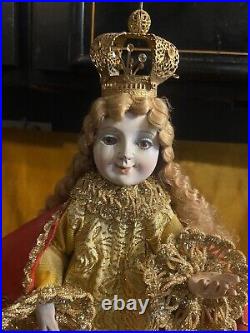 Antique Vintage Religious Santo Doll Wooden Base Large 21 1/2 Tall