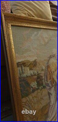 Antique Vintage Religious Tapestry Moses In The Bulrushes Framed