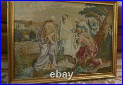 Antique Vintage Religious Tapestry Moses In The Bulrushes Framed