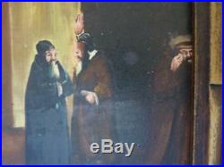 Antique/Vintage Signed Judaica Oil Painting, Rabbis in Heated Discussion 19x24cm