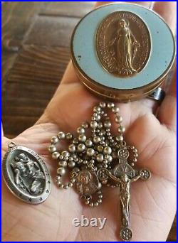 Antique Vintage WW1/WW2 Military Pull Chain Rosary Religious Crucifix Catholic