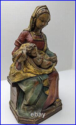 Antique Virgin & child in Carved And Polychrome Wood Religious Figures Sculpture