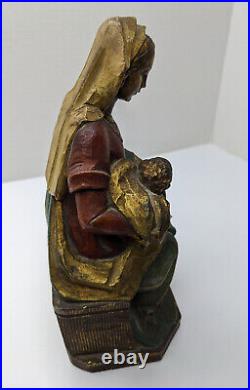 Antique Virgin & child in Carved And Polychrome Wood Religious Figures Sculpture