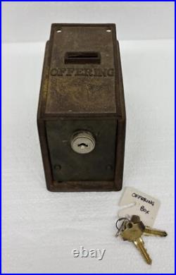 Antique Vtg Church OFFERING Coin Money Box Religious Tithe Collection with Keys Antique Vtg Church OFFERING Coin Money Box Religious Tithe Collection with Keys